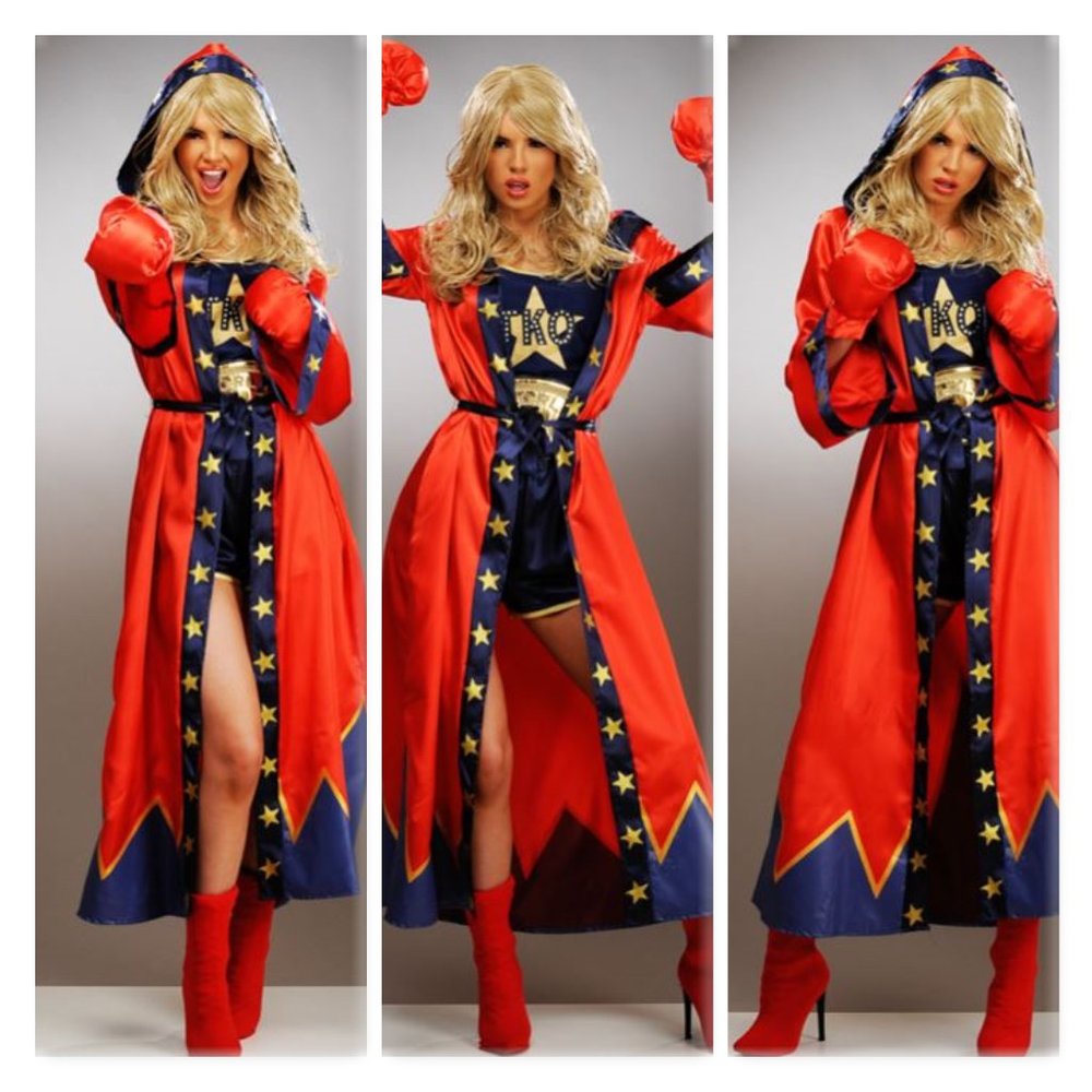 Adult Knockout Boxer Costume Discoration  On The Pyramide Pattern Hem Of Robe